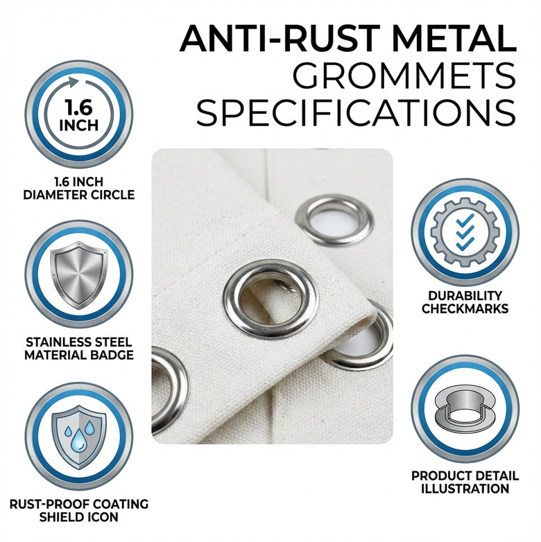 Anti-rust metal grommets close-up on premium blockout curtains