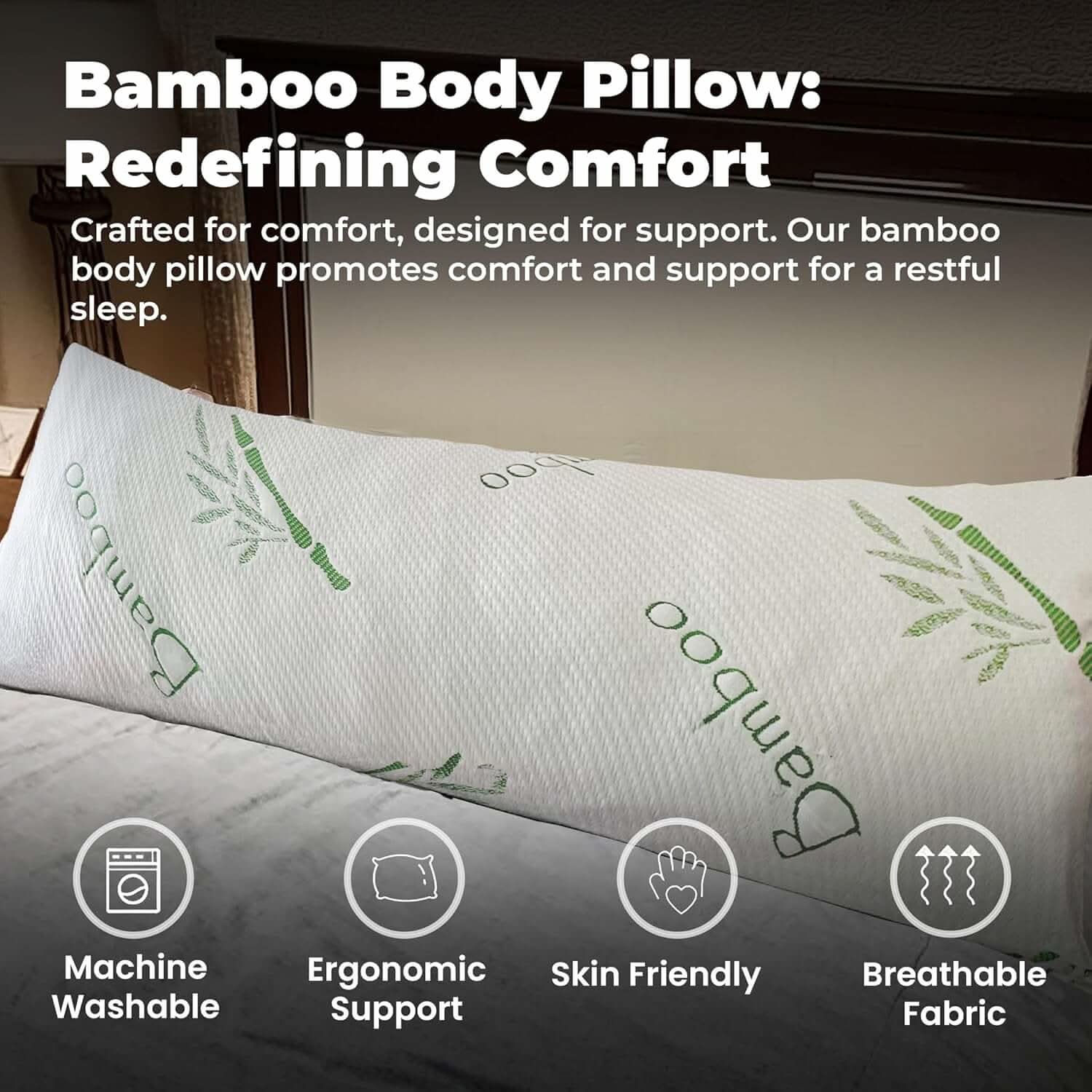 Luxury bamboo body pillow for restful sleep – Ergonomic body pillow designed for comfort, support, and relaxation