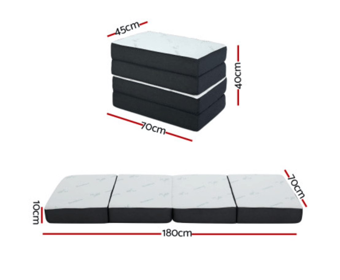 Comfortable foldable foam mattress for easy storage and travel – Perfect for guests, camping, and multi-purpose use.