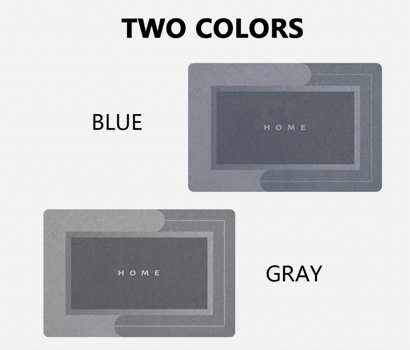 Bath mat in two colours β black and grey β with size comparison display