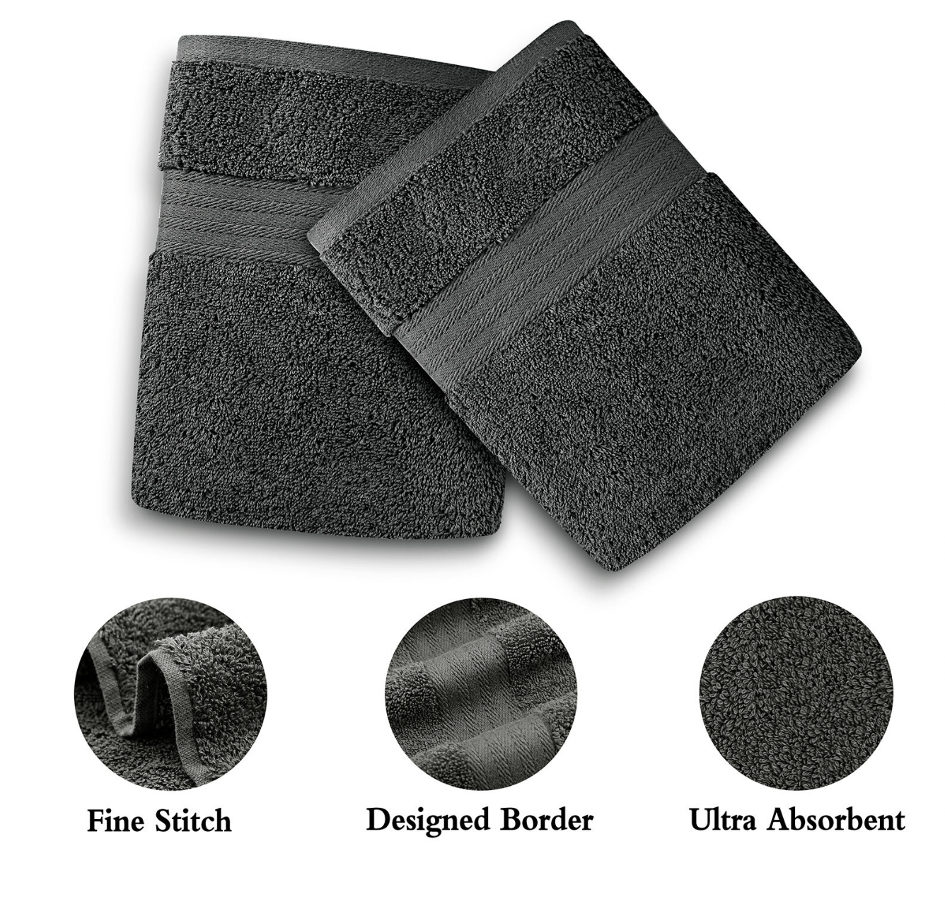 black towels set with washcloths and hand towels