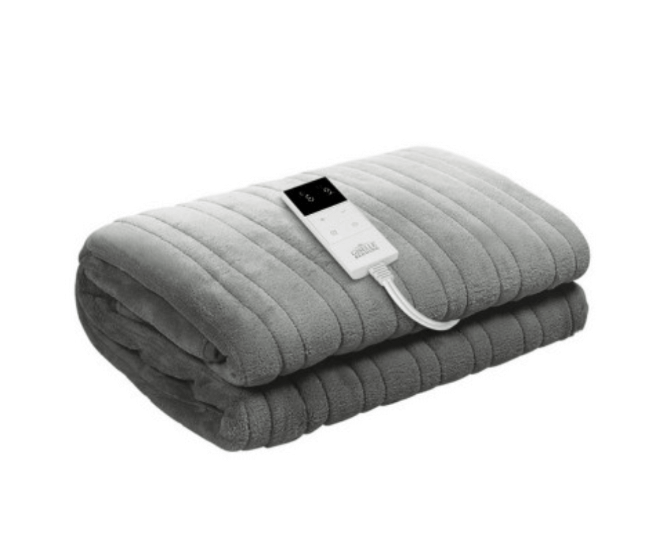 Grey electric heated blanket with digital controller
