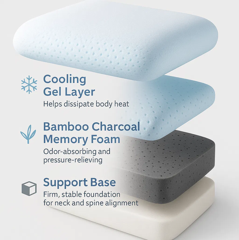 cooling pillow memory foam layers cutaway view