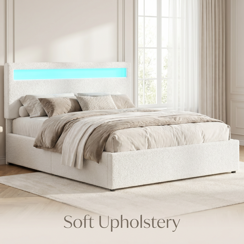 LED Gas Lift Bed - Clear Bedroom Clutter, Customise Ambience Lighting Fast