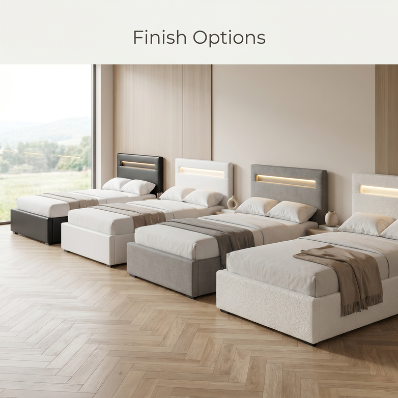 LED Gas Lift Bed - Clear Bedroom Clutter, Customise Ambience Lighting Fast