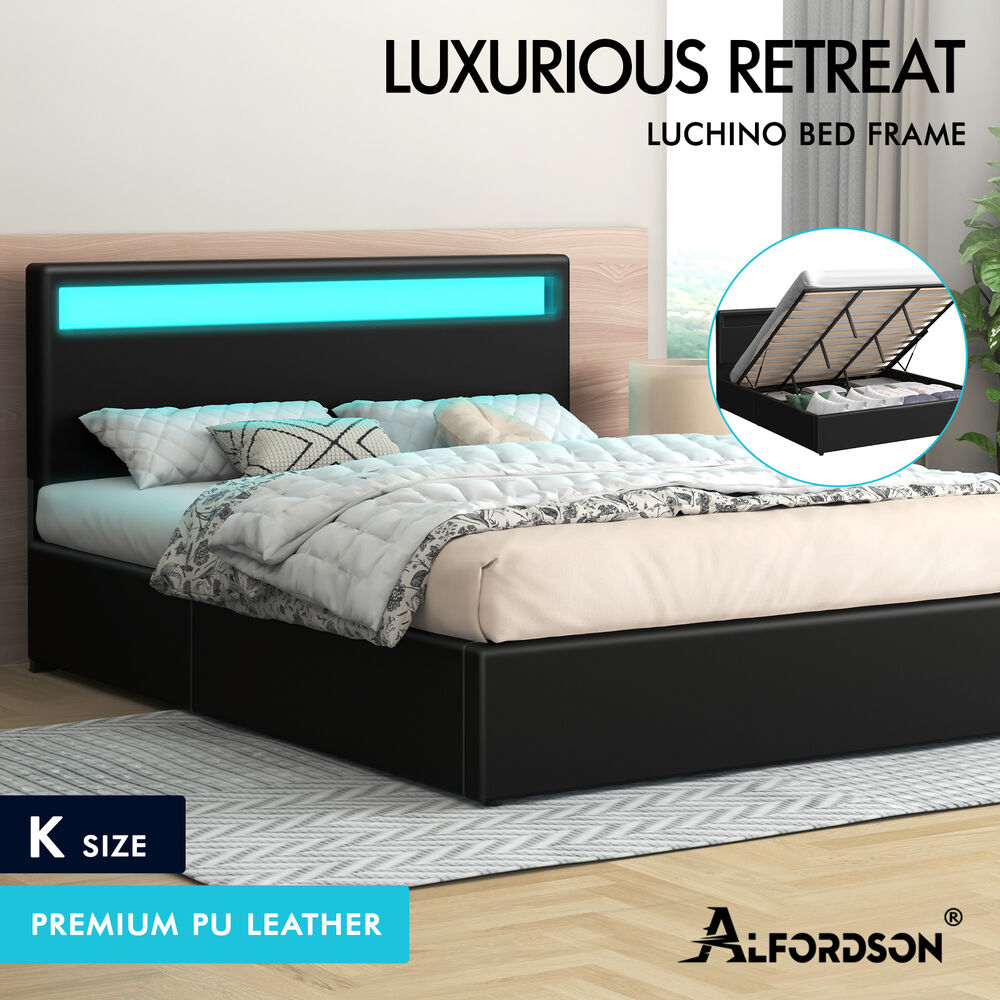 LED Gas Lift Bed - Clear Bedroom Clutter, Customise Ambience Lighting Fast