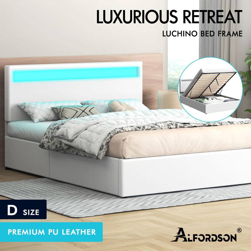 LED Gas Lift Bed - Clear Bedroom Clutter, Customise Ambience Lighting Fast