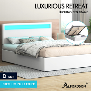 LED Gas Lift Bed - Clear Bedroom Clutter, Customise Ambience Lighting Fast
