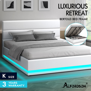 LED Gas Lift Bed - Clear Bedroom Clutter, Customise Ambience Lighting Fast