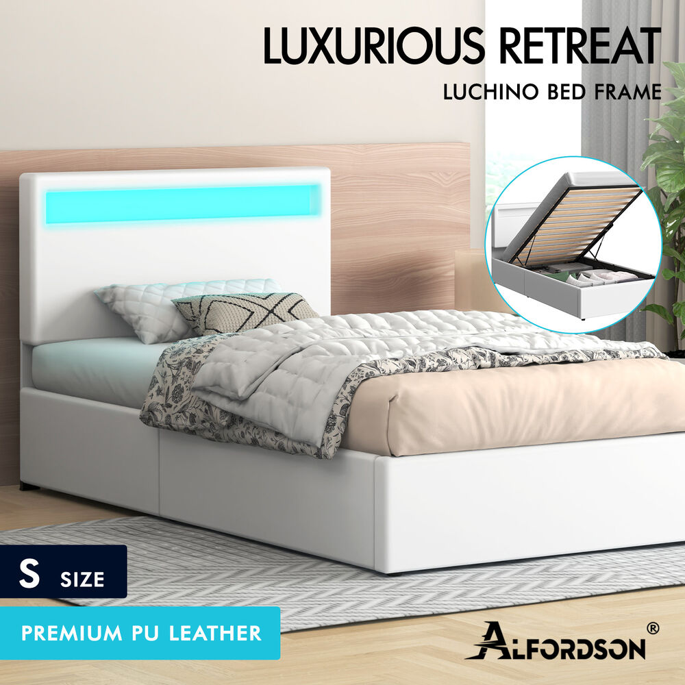 LED Gas Lift Bed - Clear Bedroom Clutter, Customise Ambience Lighting Fast