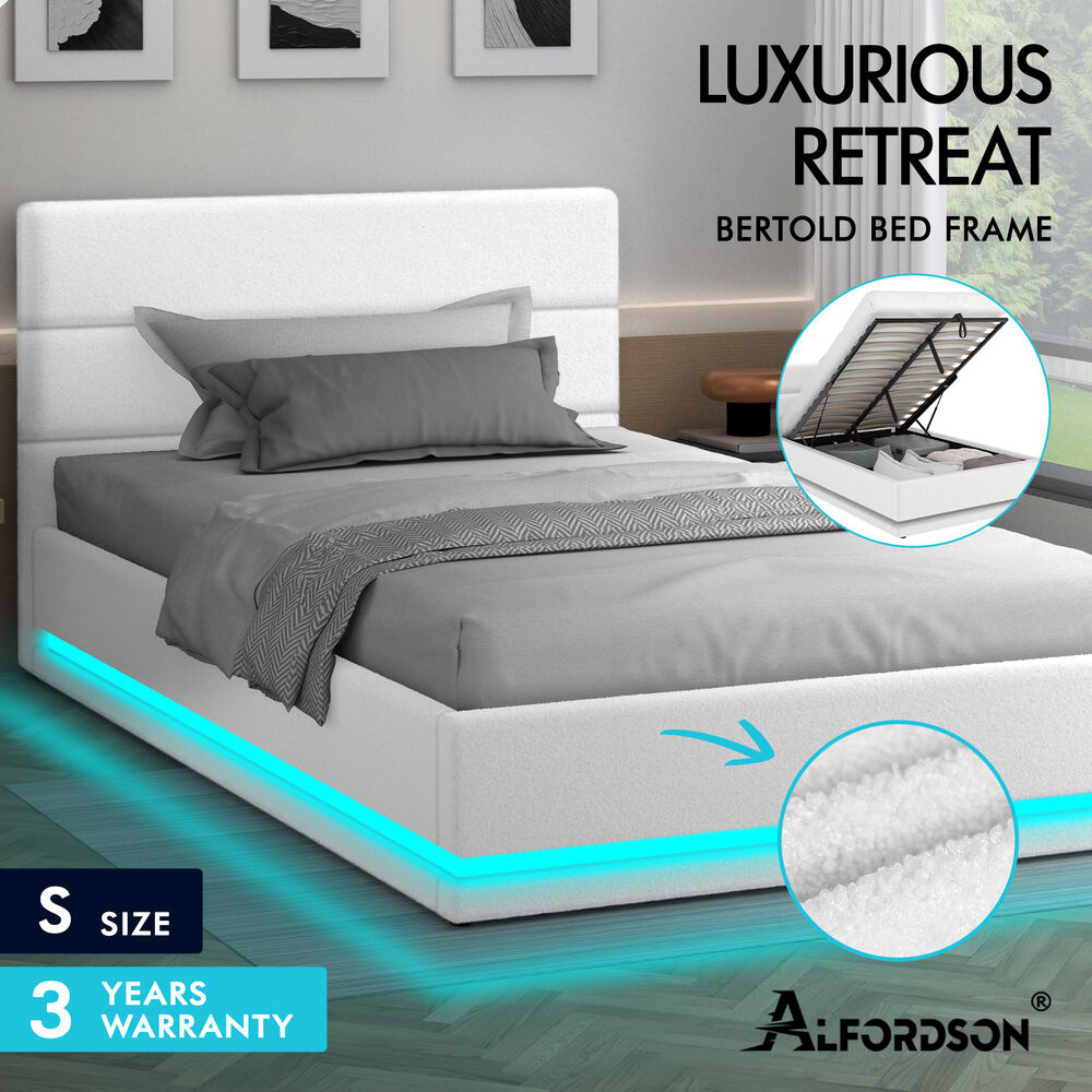 LED Gas Lift Bed - Clear Bedroom Clutter, Customise Ambience Lighting Fast