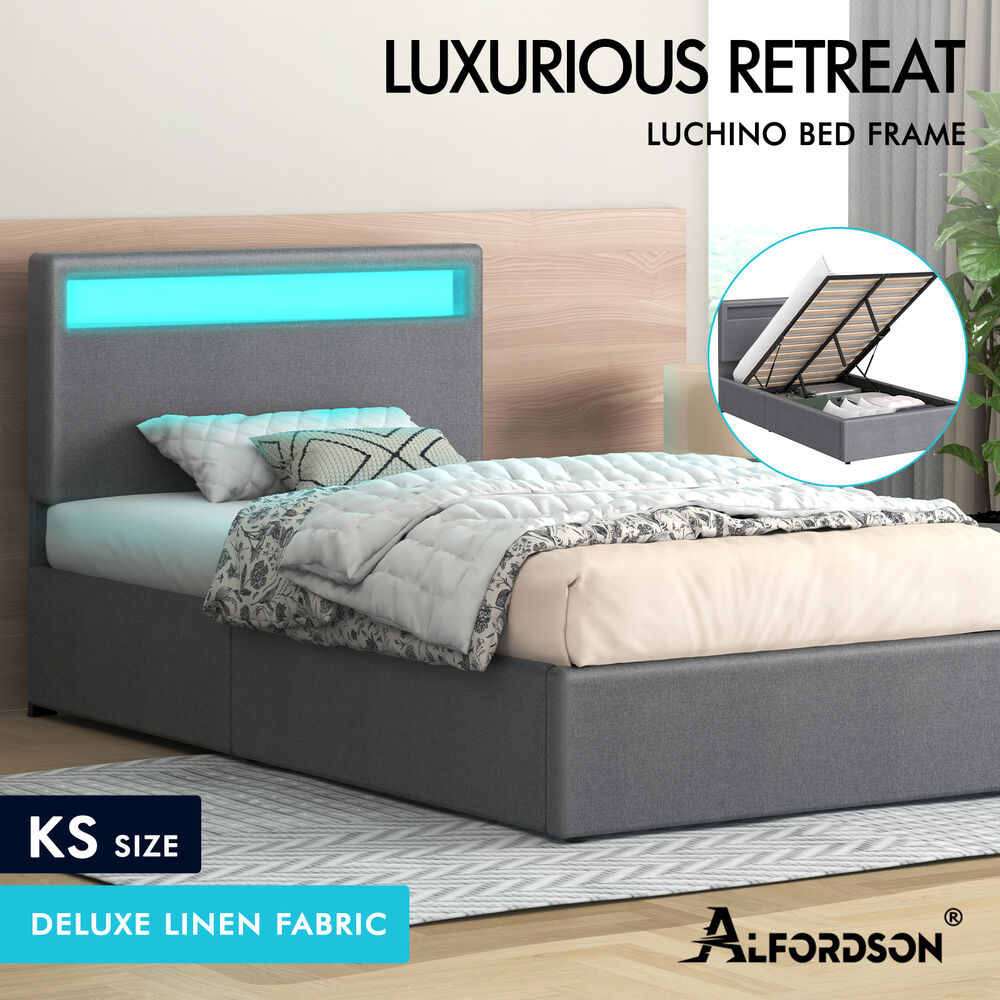 LED Gas Lift Bed - Clear Bedroom Clutter, Customise Ambience Lighting Fast