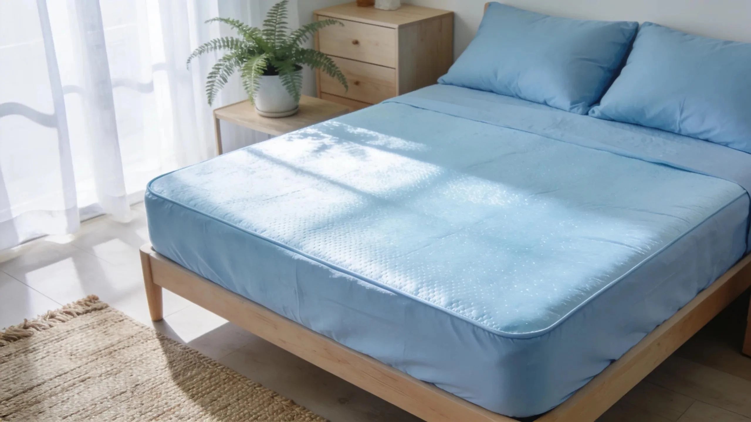Cooling mattress topper on a stylish bed highlighting comfort and temperature regulation for hot sleepers