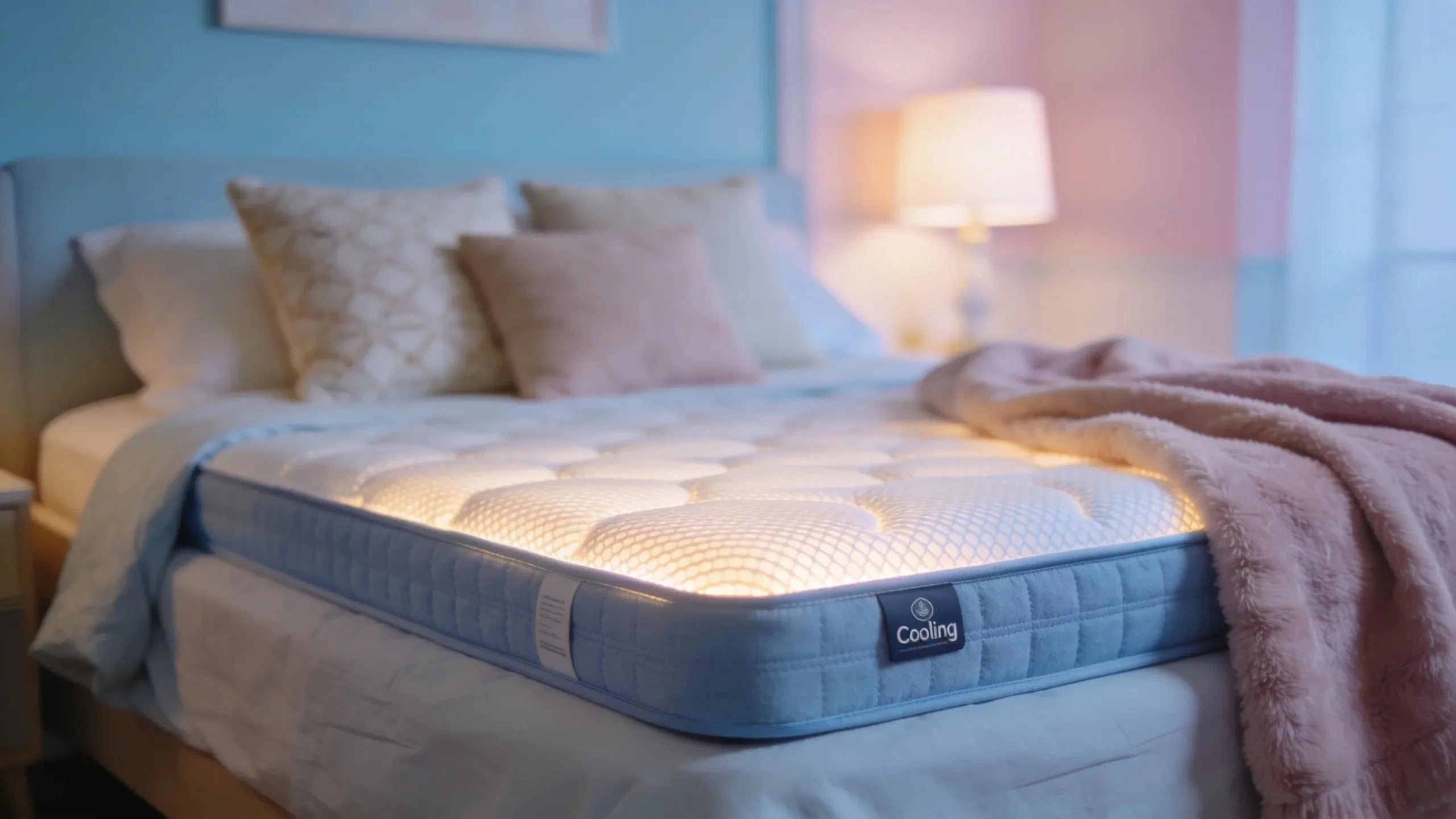 Cooling mattress topper on a cozy bed, emphasizing comfort and sleep quality