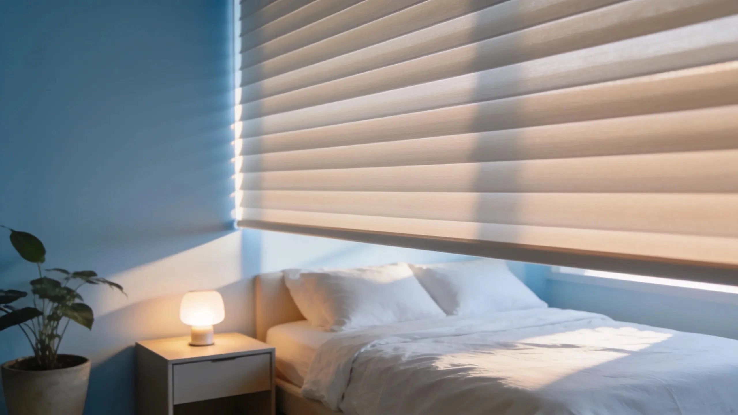 Stylish blackout blinds in a serene bedroom, enhancing sleep conditions