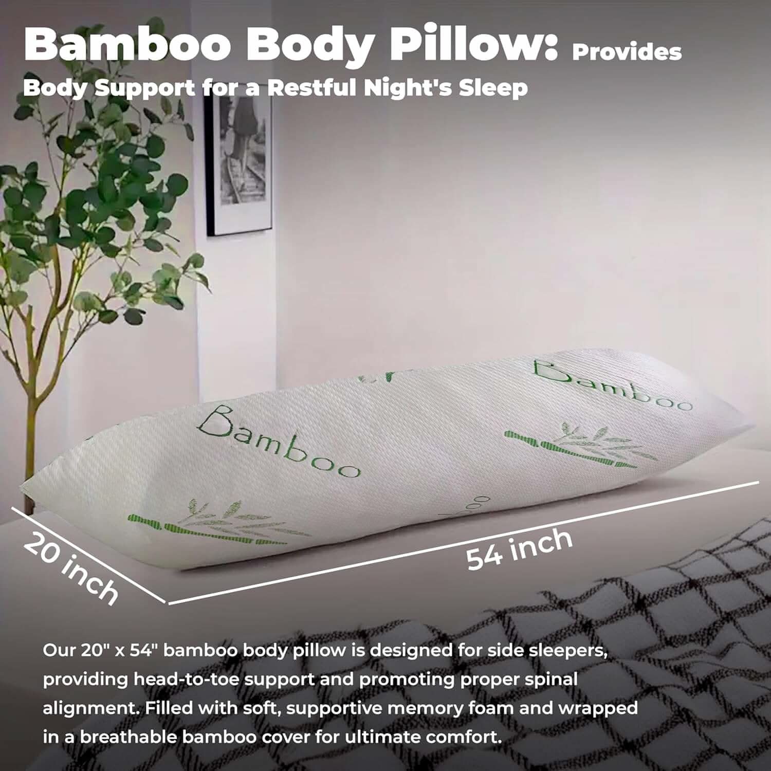 Premium bamboo body pillow for restful nights – Soft and breathable body pillow designed for full-body support and relaxation.