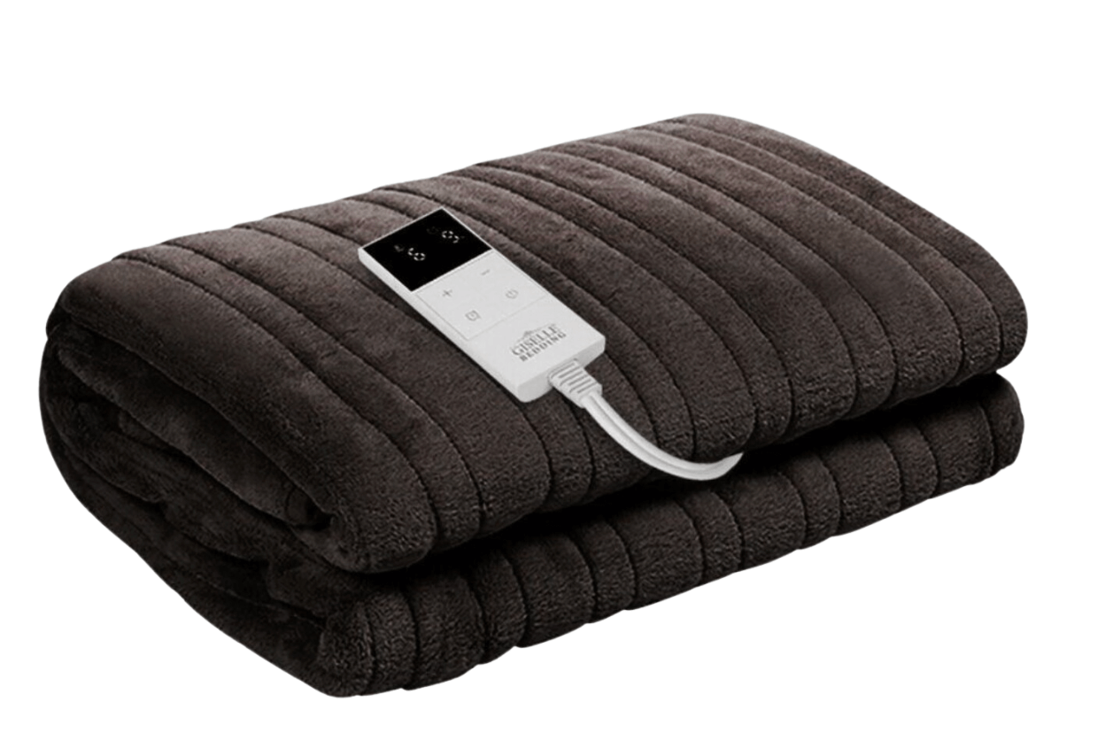 Plush heated blanket with digital controller, folded and ready for use