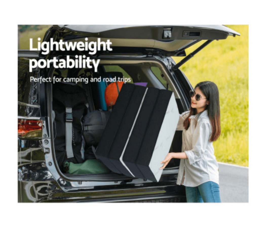 Portable foldable mattress for easy transport – Lightweight and compact design ideal for travel, camping, and guest use.
