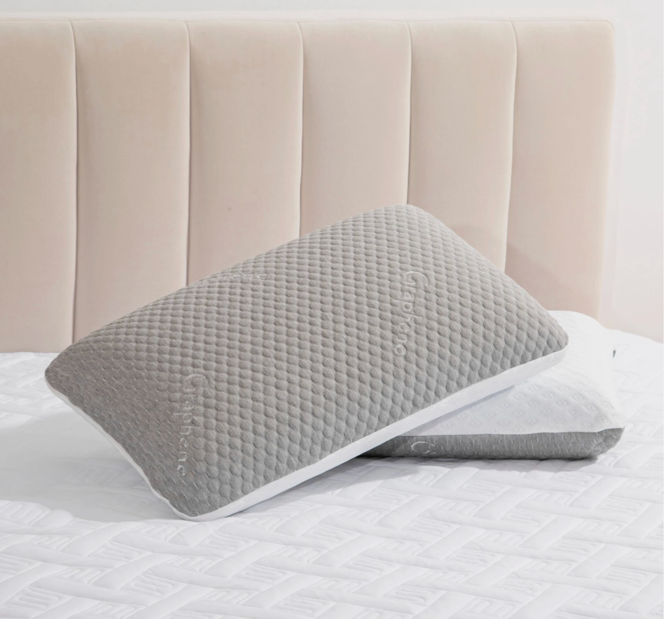 cooling pillow with grey removable cover
