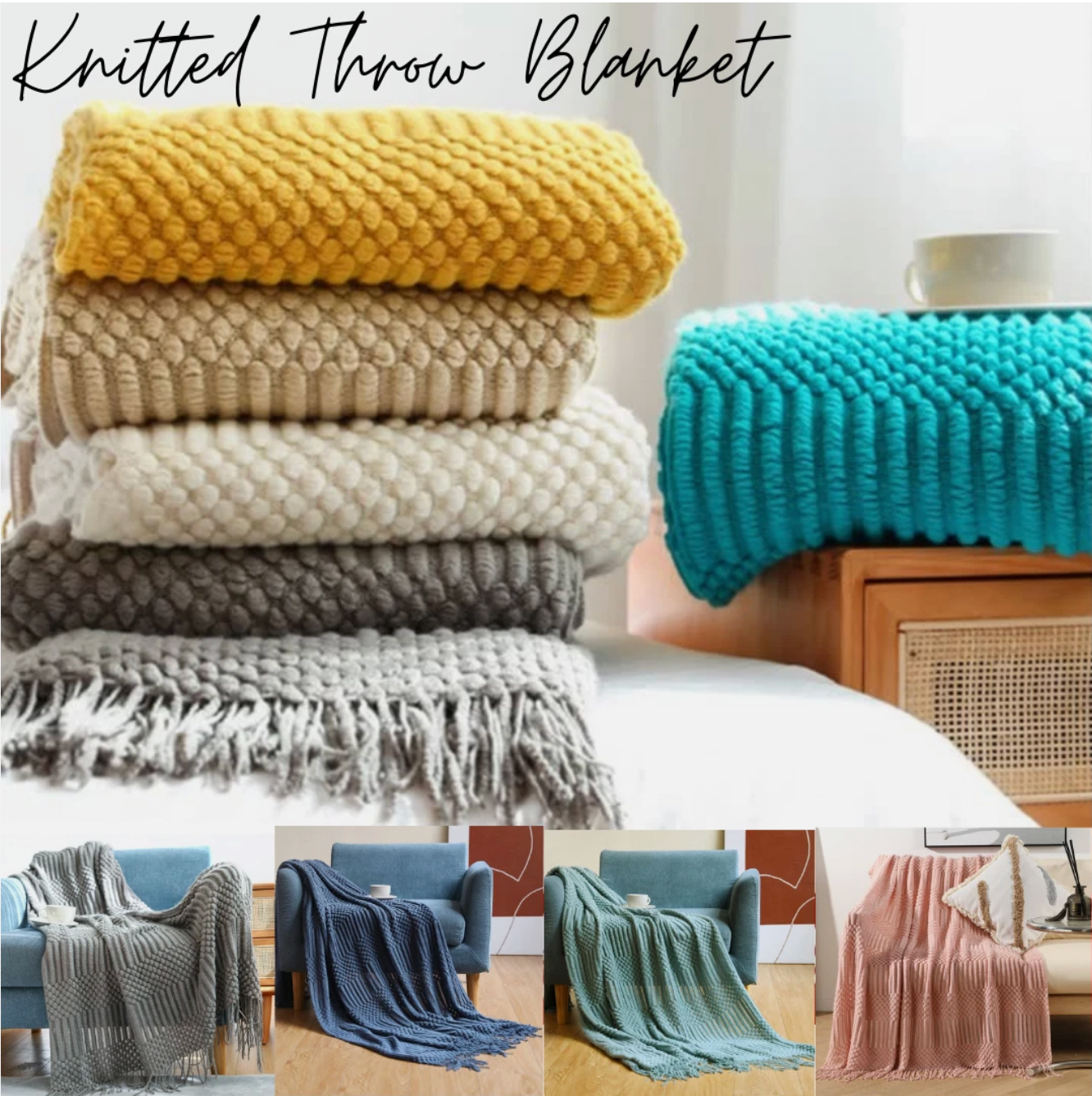Knitted Throw Blanket – Lightweight Warmth, Instant Cosy Comfort