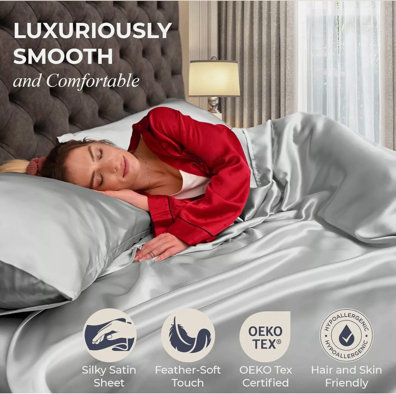 Silk Satin Sheet Set – Reduce Hair Frizz, Support Skin Hydration, Sleep in Smooth Luxury