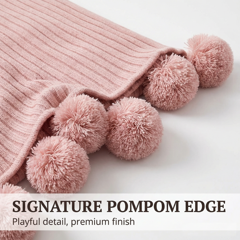 Cotton PomPom Knitted Throw Blanket - Cozy Texture, Stylish Home Décor