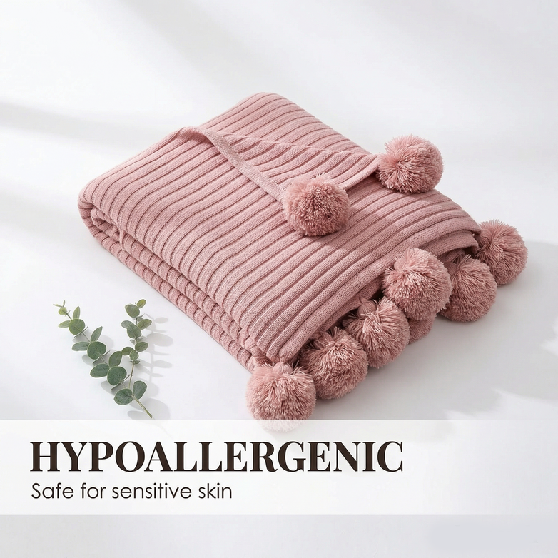 Cotton PomPom Knitted Throw Blanket - Cozy Texture, Stylish Home Décor
