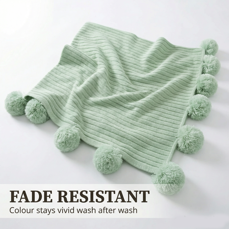 Cotton PomPom Knitted Throw Blanket - Cozy Texture, Stylish Home Décor