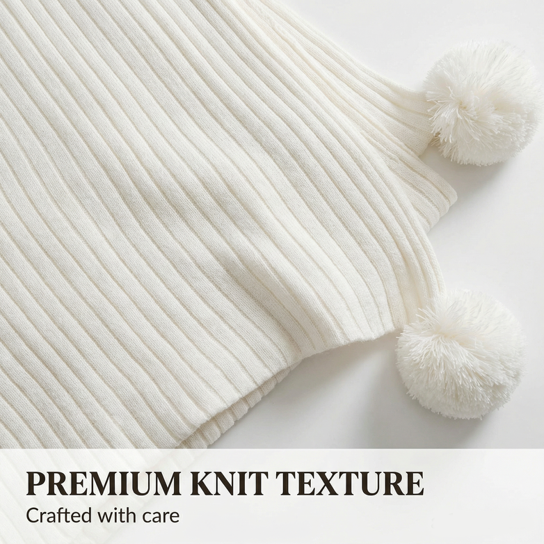 Cotton PomPom Knitted Throw Blanket - Cozy Texture, Stylish Home Décor
