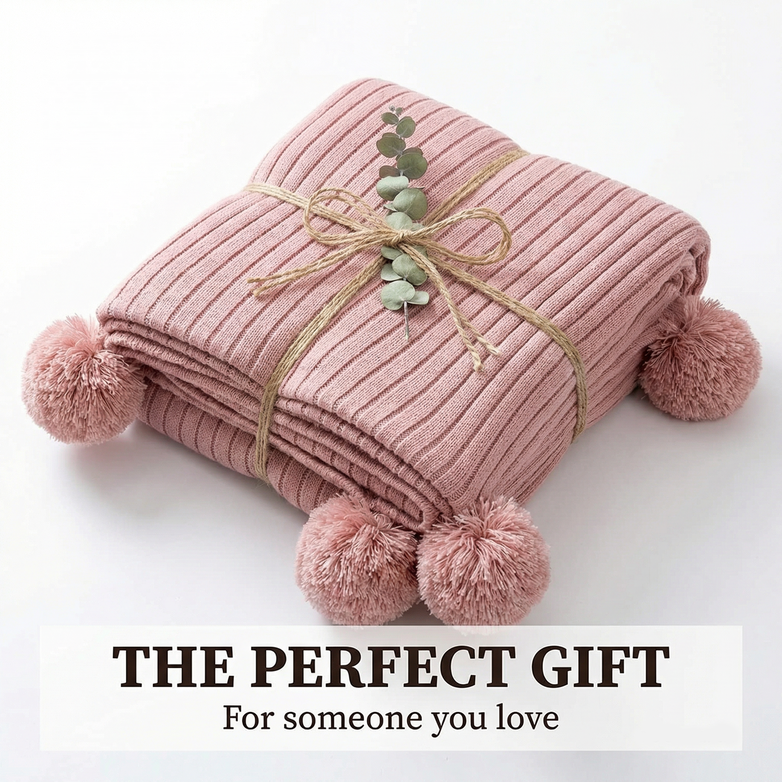 Cotton PomPom Knitted Throw Blanket - Cozy Texture, Stylish Home Décor
