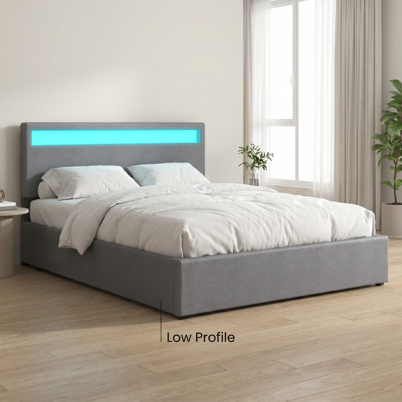 LED Gas Lift Bed - Clear Bedroom Clutter, Customise Ambience Lighting Fast