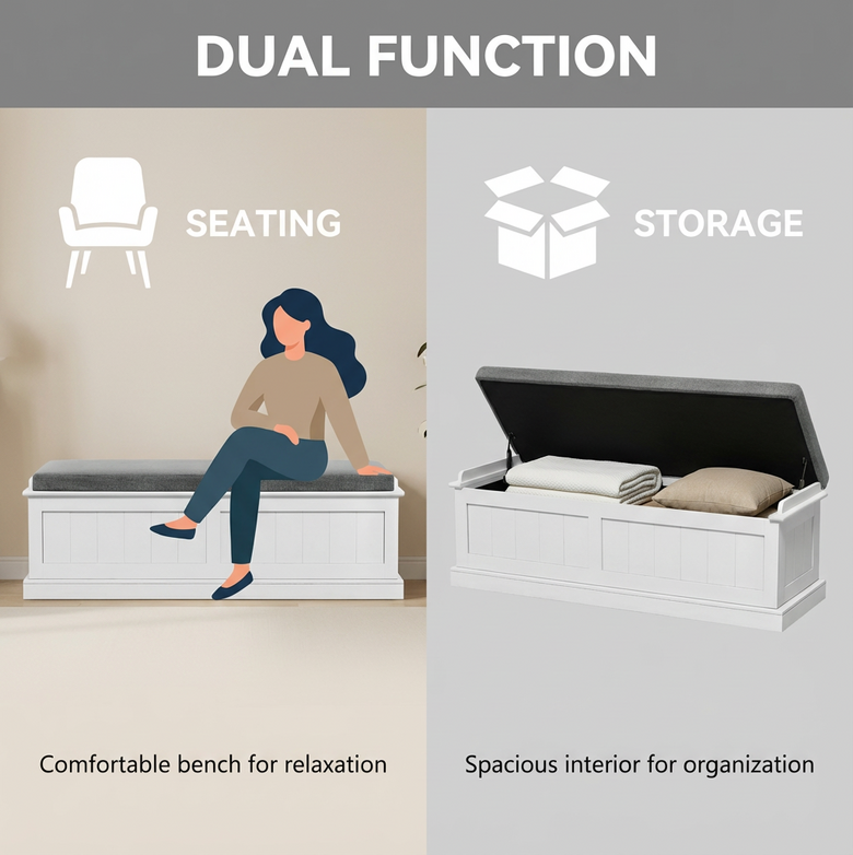 Fluted Grey Storage Ottoman – Blanket Box, Declutter Fast, Elevate Your Space