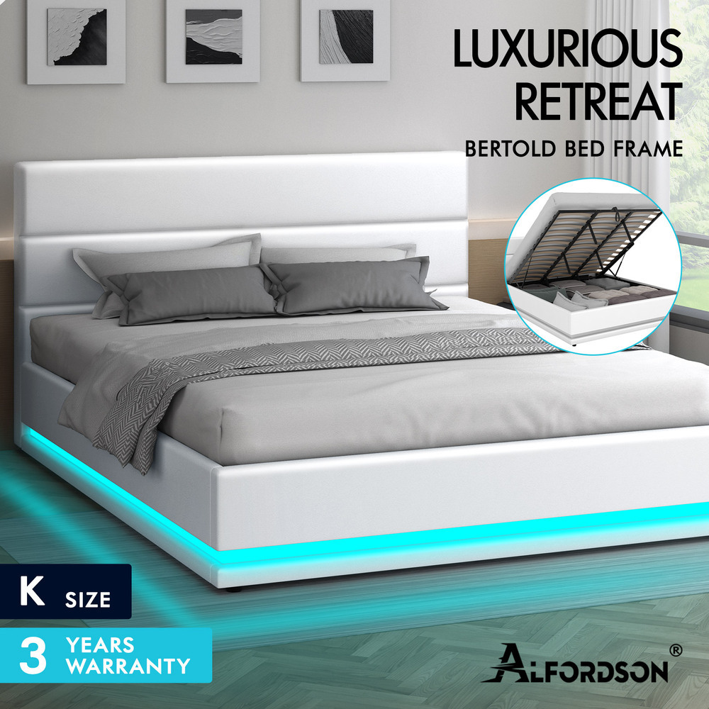 LED Gas Lift Bed - Clear Bedroom Clutter, Customise Ambience Lighting Fast