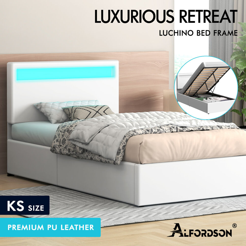 LED Gas Lift Bed - Clear Bedroom Clutter, Customise Ambience Lighting Fast