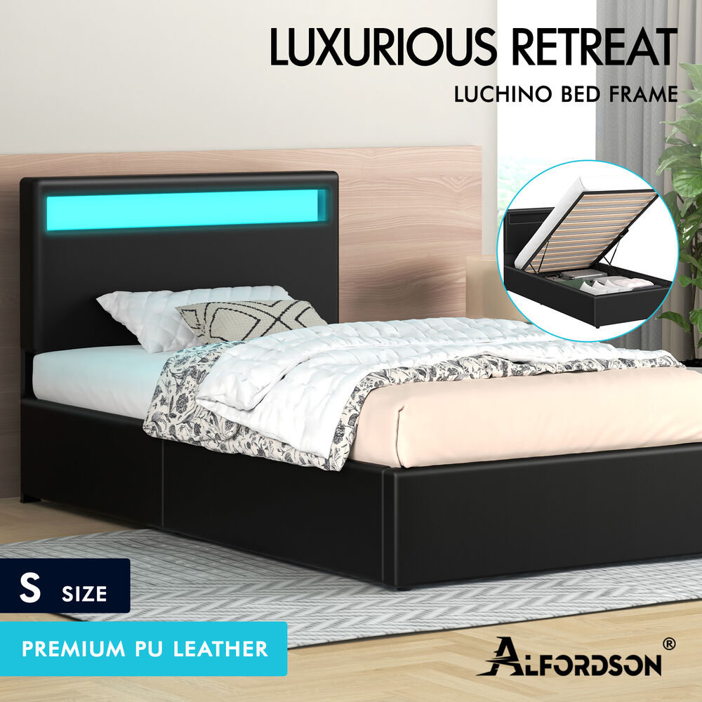 LED Gas Lift Bed - Clear Bedroom Clutter, Customise Ambience Lighting Fast