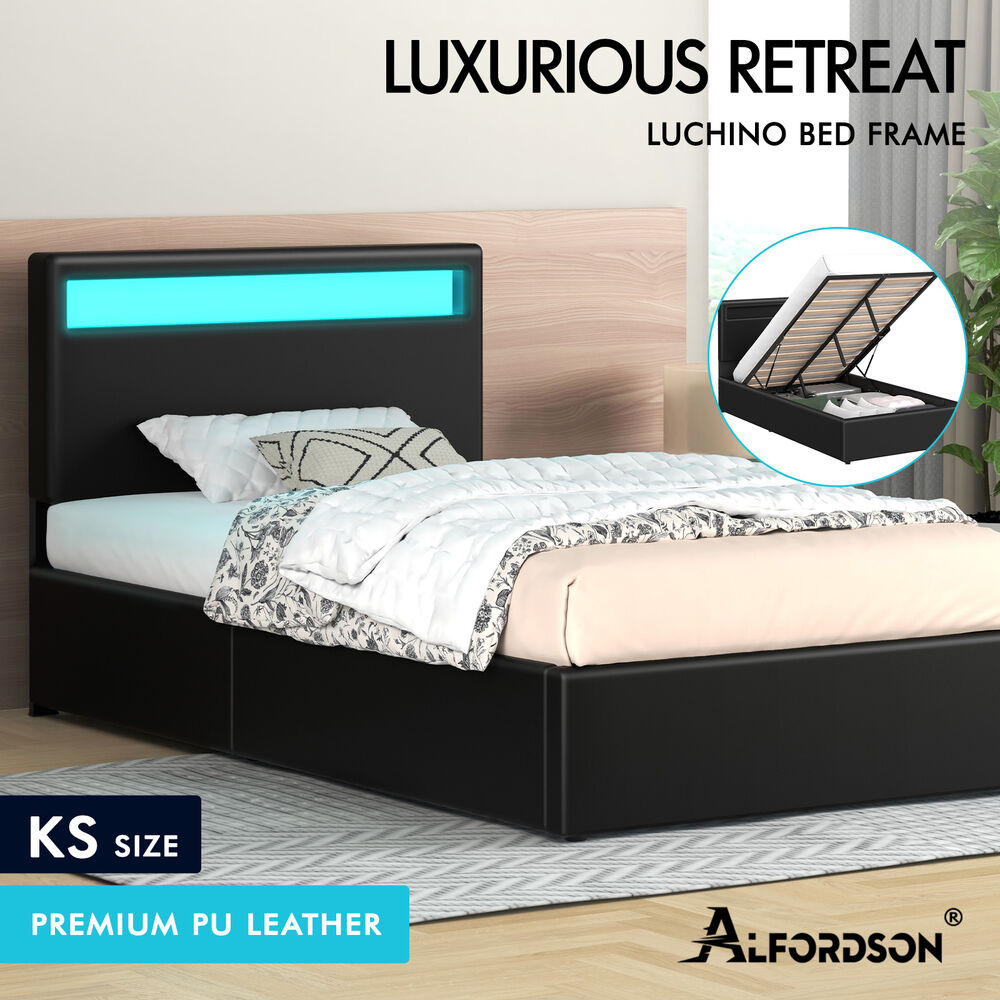 LED Gas Lift Bed - Clear Bedroom Clutter, Customise Ambience Lighting Fast