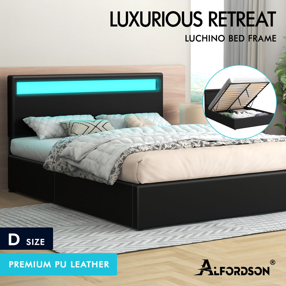 LED Gas Lift Bed - Clear Bedroom Clutter, Customise Ambience Lighting Fast