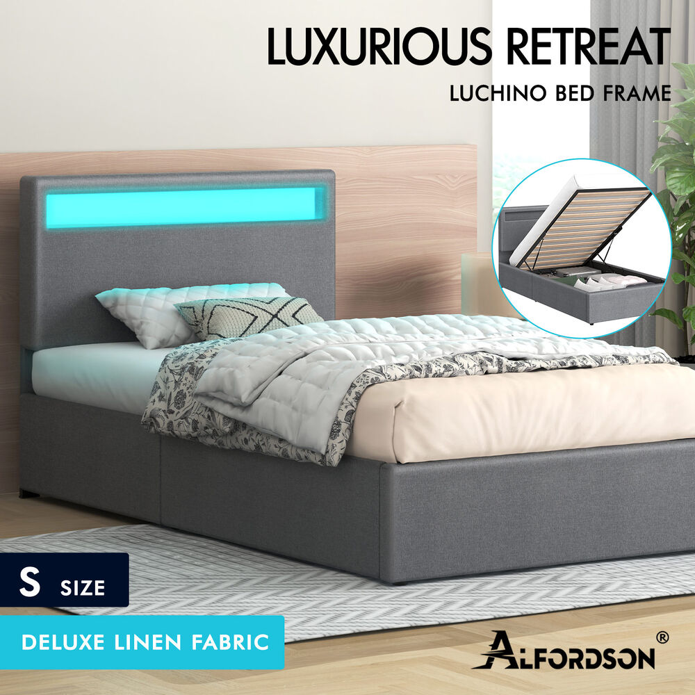LED Gas Lift Bed - Clear Bedroom Clutter, Customise Ambience Lighting Fast