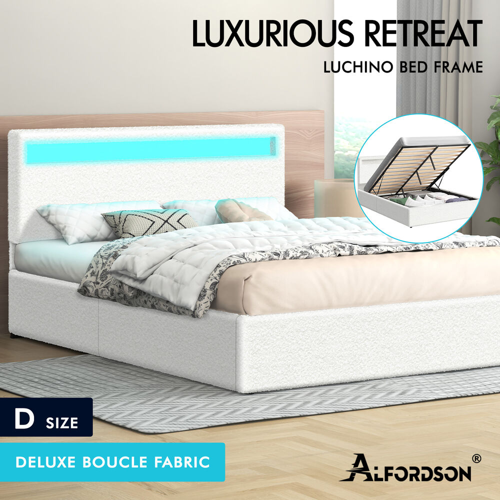 LED Gas Lift Bed - Clear Bedroom Clutter, Customise Ambience Lighting Fast