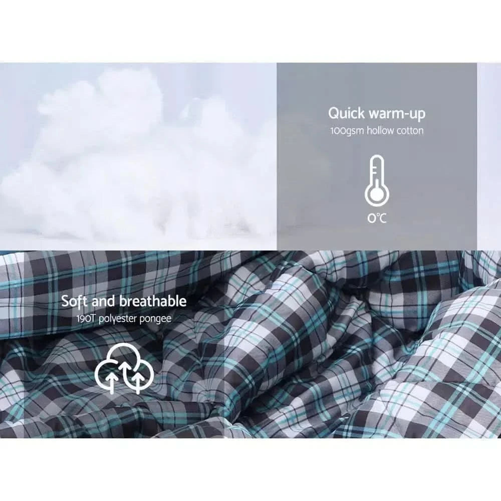 Soft plaid interior of a sleeping bag – Cozy and insulated sleeping bags designed for warmth and comfort, perfect as adult sleeping bags for outdoor use.