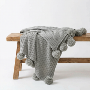 Cotton PomPom Knitted Throw Blanket - Cozy Texture, Stylish Home Décor