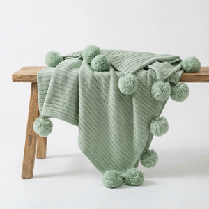Cotton PomPom Knitted Throw Blanket - Cozy Texture, Stylish Home Décor