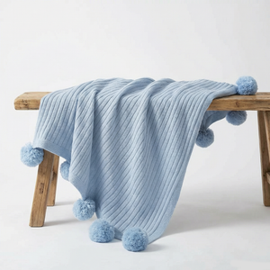 Cotton PomPom Knitted Throw Blanket - Cozy Texture, Stylish Home Décor