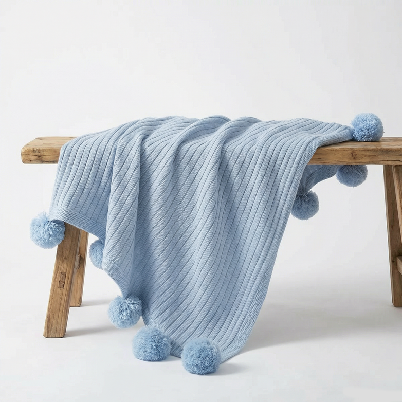Cotton PomPom Knitted Throw Blanket - Cozy Texture, Stylish Home Décor